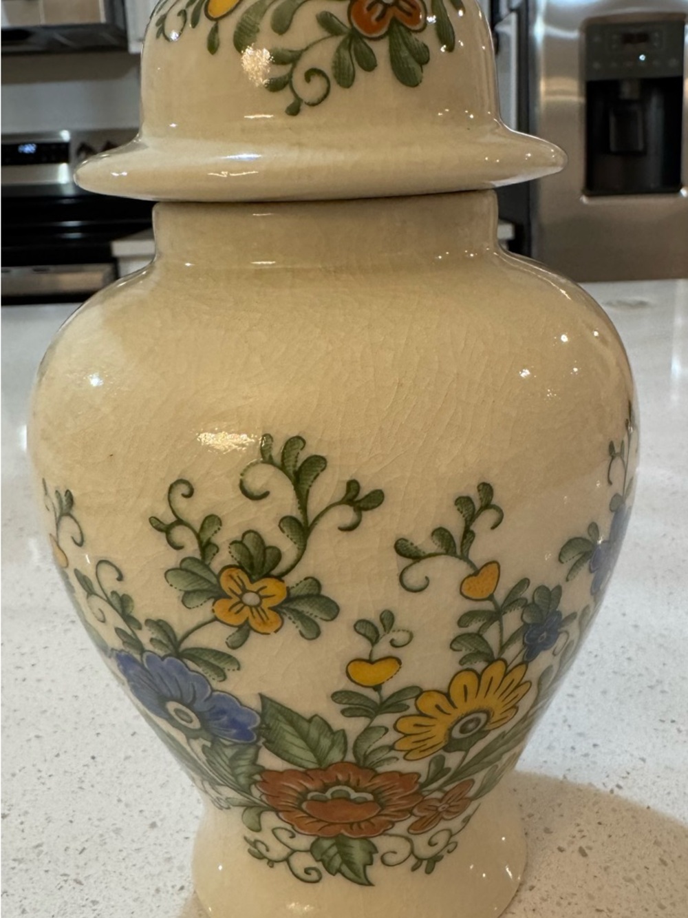 Vintage 9” Floral Ginger Jar with Lid Andrea by Sadek Crackle Design